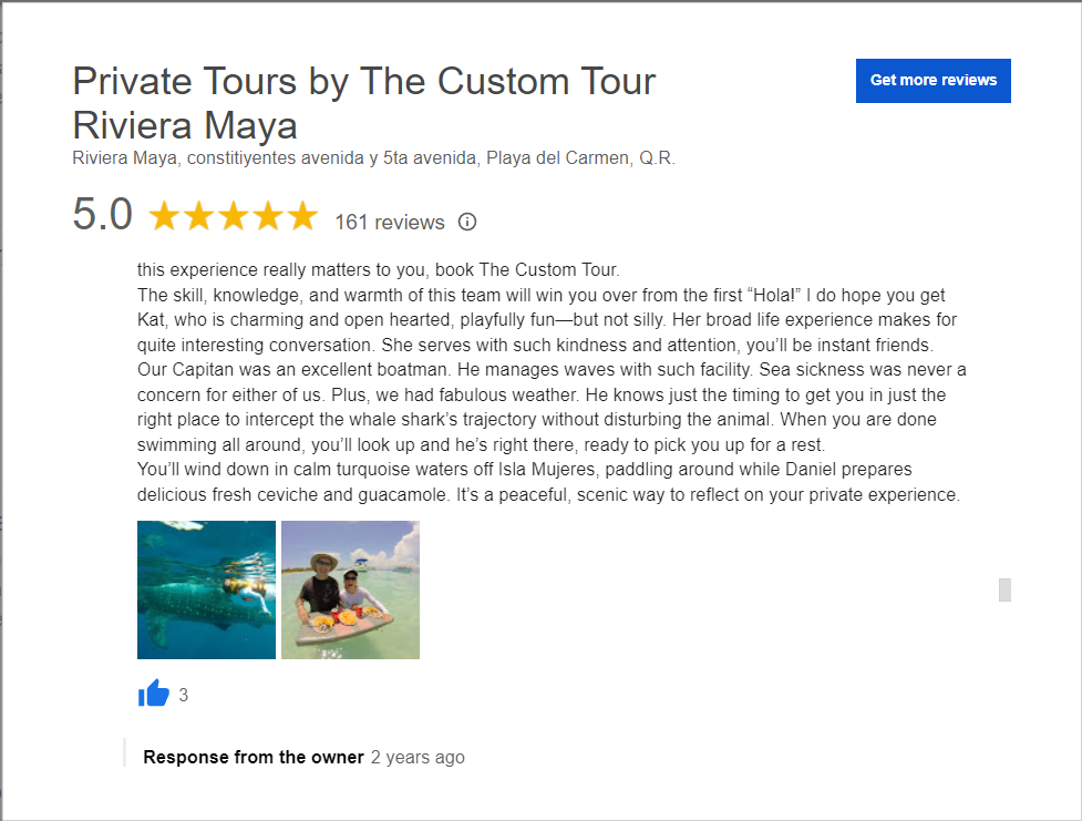 Google Review from The Custom Tour Riviera Maya